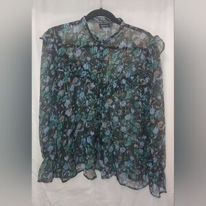 PLUS - FLORAL HIGH NECK BLOUSE WITH RUFFLES